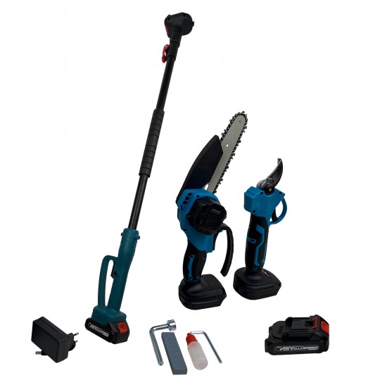 Set Foarfeca Gradina si Mini Drujba German Meister, 2 acumulatori